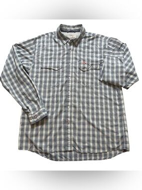 Simms Fishing, Outdoor, Men’s Grey Plaid Button-Up Shirt, Size Large, Western